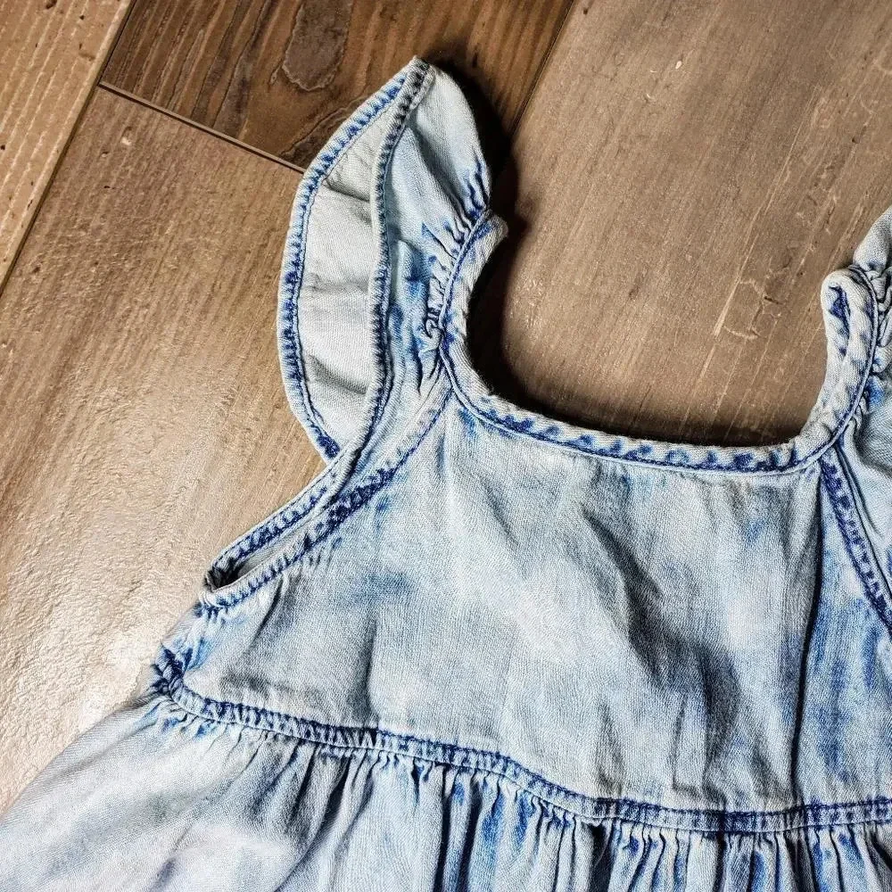 Gap Denim Toddler Girl Chambray Ruffle Sleeve Dress Size 12-18 Months